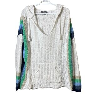 Natural Reflections Beachy Baja Open Weave Hoodie Sweater Size XL Cotton